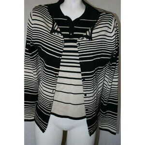 August Silk Womens Black White Striped Cardigan Top Twin Set Size Medium